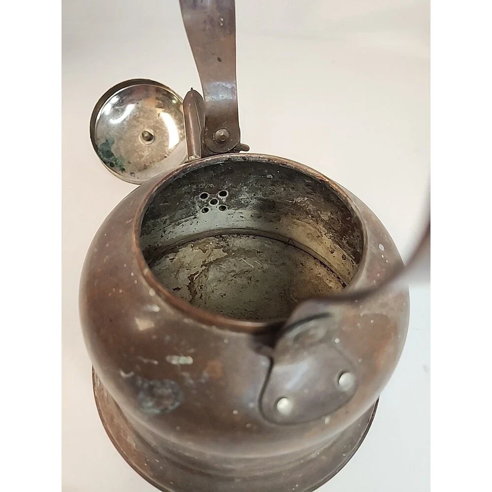 Copper Tea Kettle with Delft Blue Ceramic Handle & Knob Kitchen Farmhouse Pot